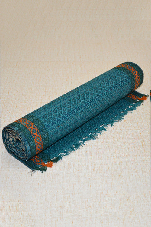 Dharini Madurkathi Tassels Table Runner Teal Blue
