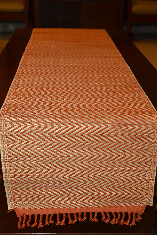Dharini Madurkathi Tassels Chevron Table Runner Rust