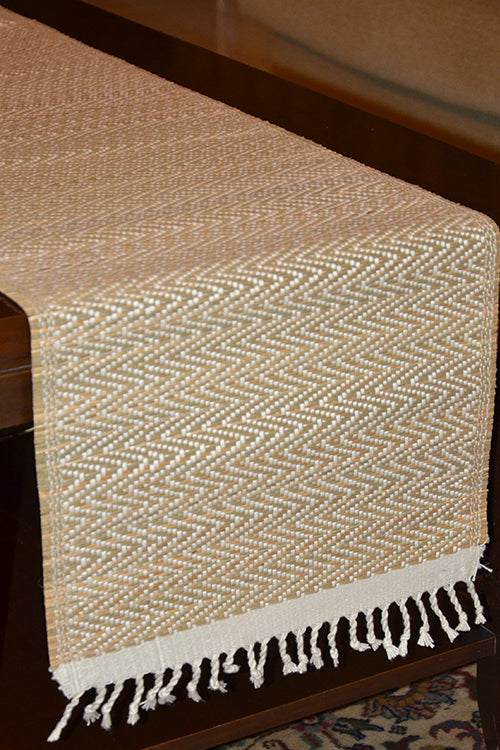 Dharini Madurkathi Tassels Chevron Table Runner Ivory