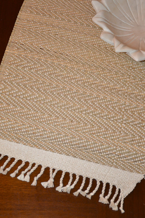Dharini Madurkathi Tassels Chevron Table Runner Ivory