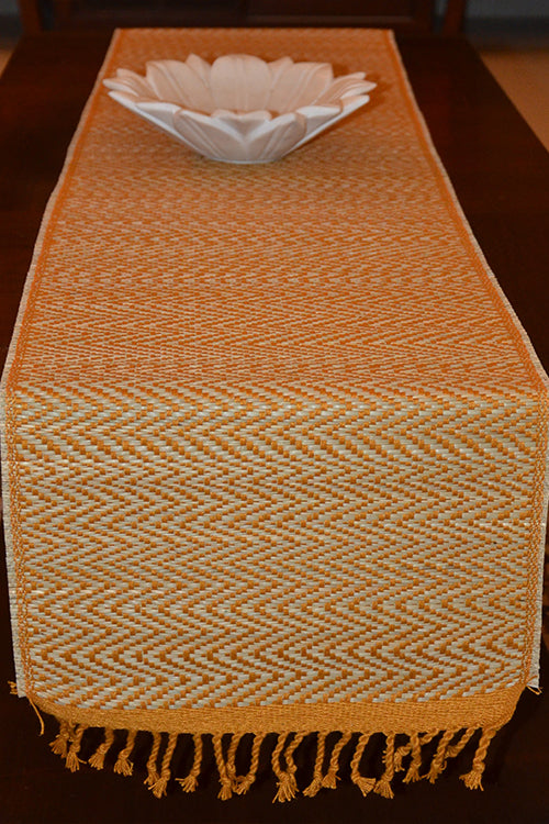 Dharini Madurkathi Chevron Tassels Table Runner Mustard Large