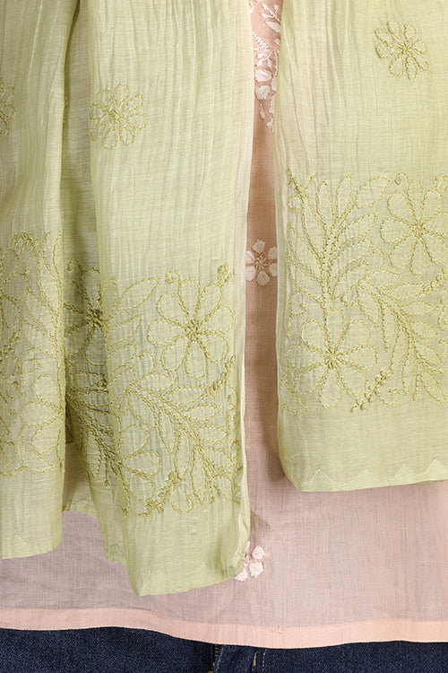 Shwet Women Green Chikankari Chanderi Stole