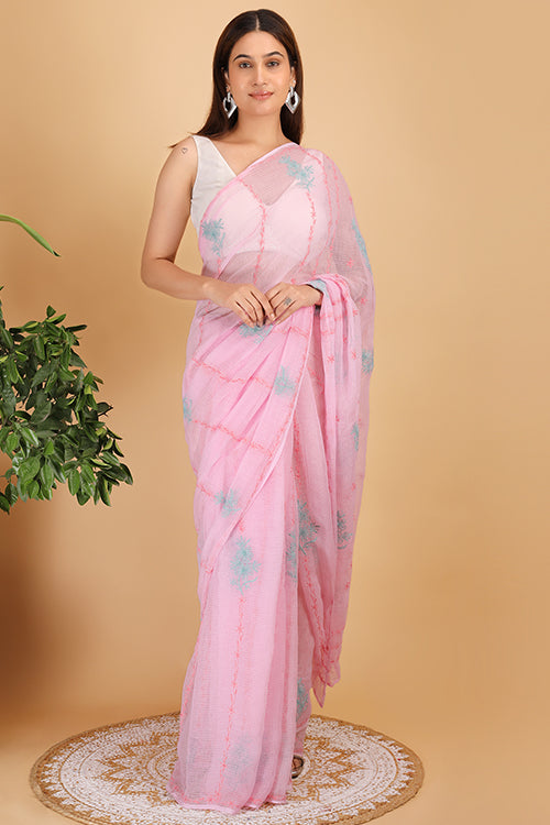 Shwet Pink Kota Cotton Chikankari Saree