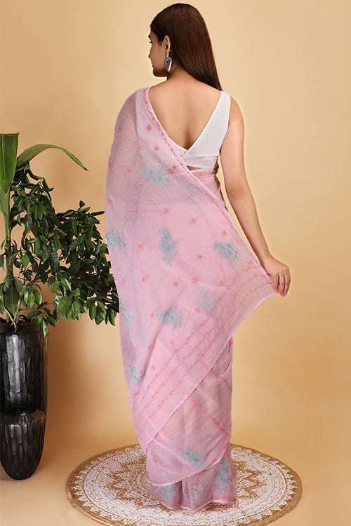Shwet Pink Kota Cotton Chikankari Saree