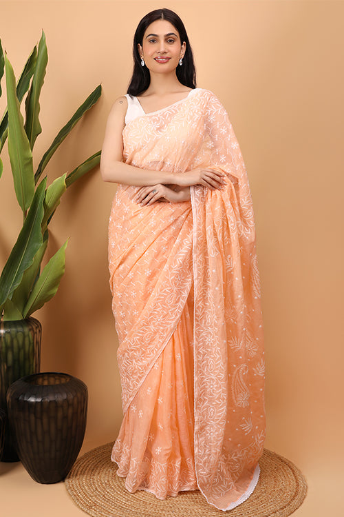 Shwet Pink Kota Cotton Chikankari Saree