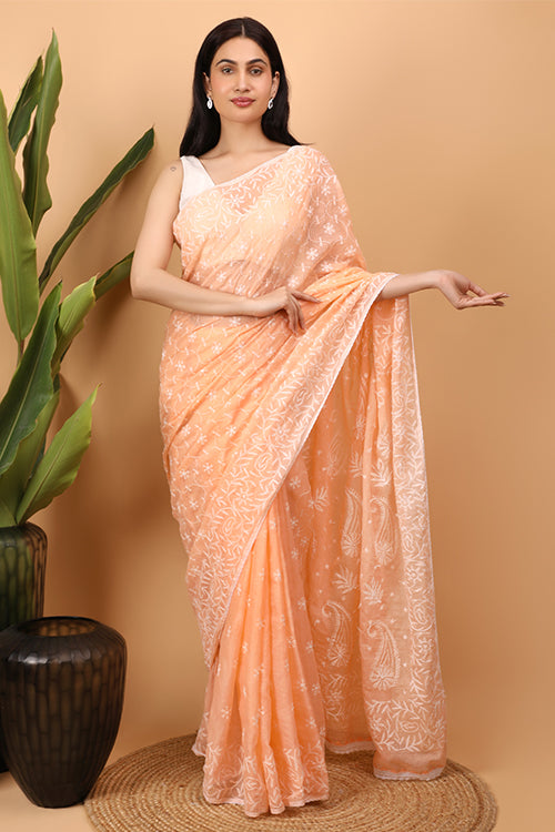 Shwet Pink Kota Cotton Chikankari Saree