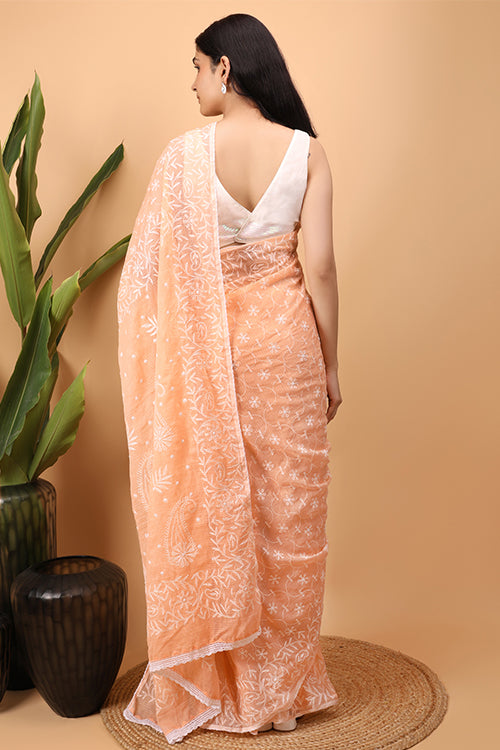 Shwet Pink Kota Cotton Chikankari Saree