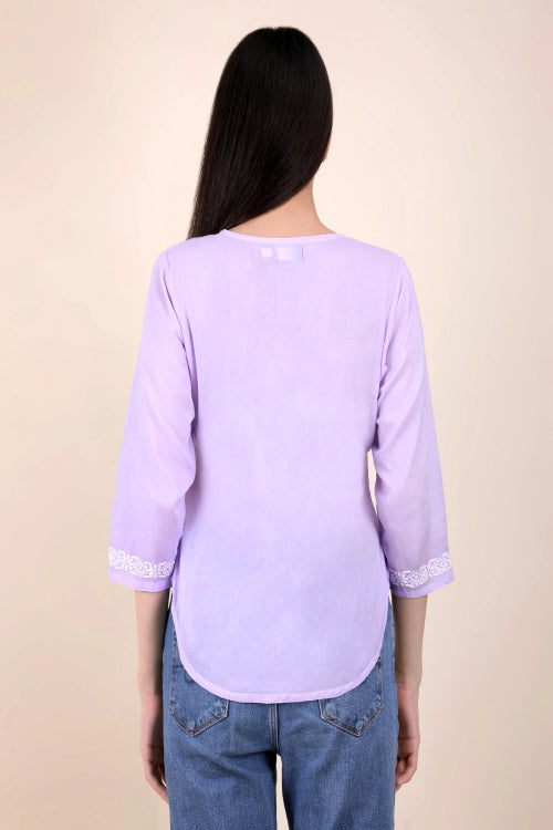 Shwet Women Hand Embroidered "Pastel Poise" Lavendar Short Top