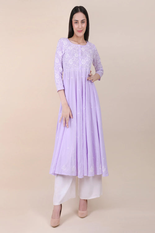 Shwet Women Purple Hand Embroidered Chikankari Shrug