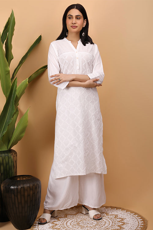 Shwet Women Cotton White Chikankari Kurta