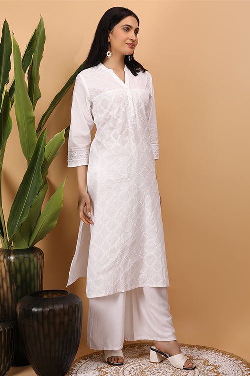 Shwet Women Cotton White Chikankari Kurta