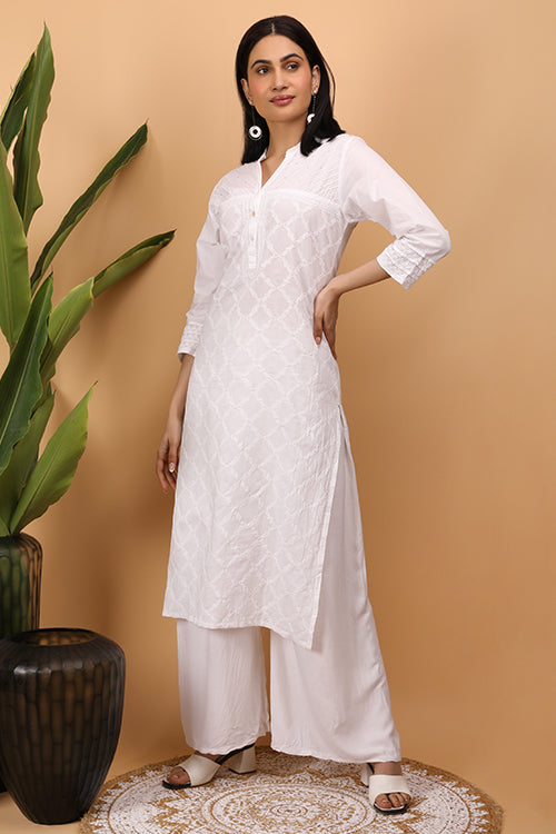 Shwet Women Cotton White Chikankari Kurta