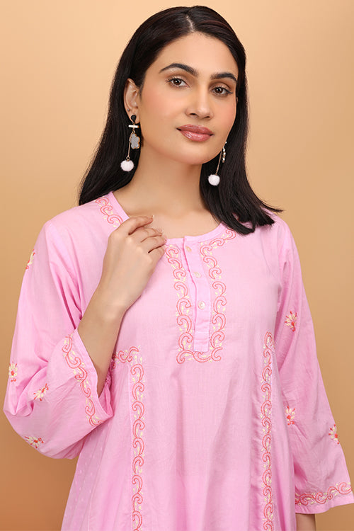 Shwet Women Pink Chikankari Kali Kurti - 269