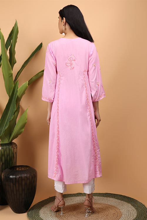 Shwet Women Pink Chikankari Kali Kurti - 269