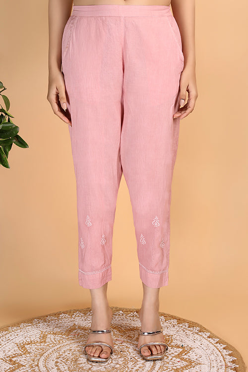 Shwet Women Peach Chikankari Kurta Pants