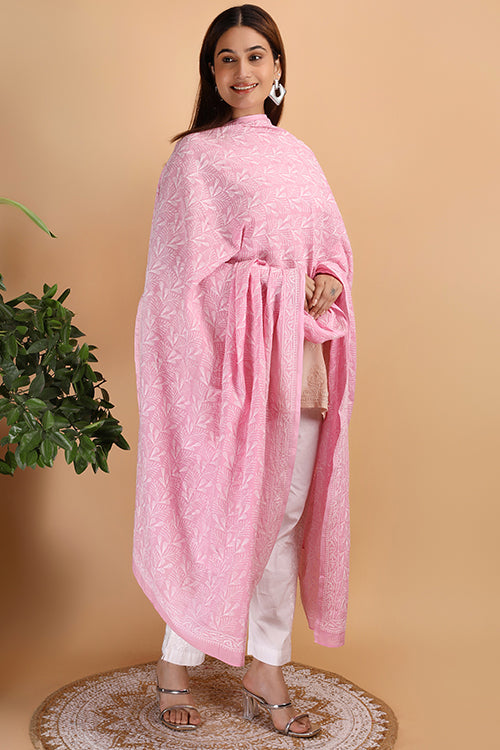 Shwet "Pestal Hues"  Pink Chikankari Cotton  Dupatta