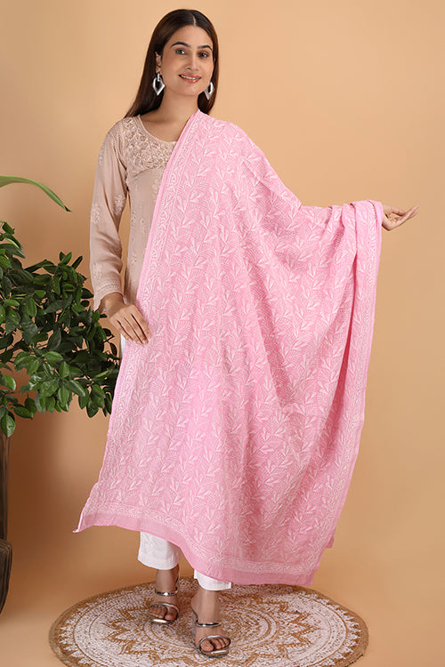 Shwet "Pestal Hues"  Pink Chikankari Cotton  Dupatta