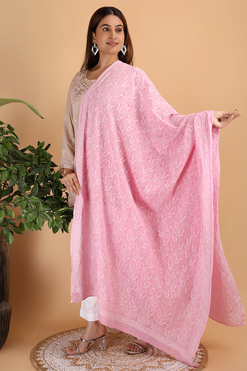 Shwet "Pestal Hues"  Pink Chikankari Cotton  Dupatta