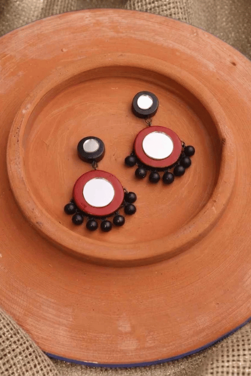 Mridah 'Taara' Handmade Mirror Work Terracotta Necklace Set