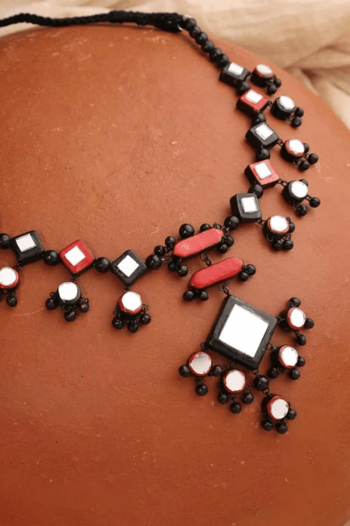 Mridah 'Raas' Mirror Terracotta Necklace Set With Maangtika