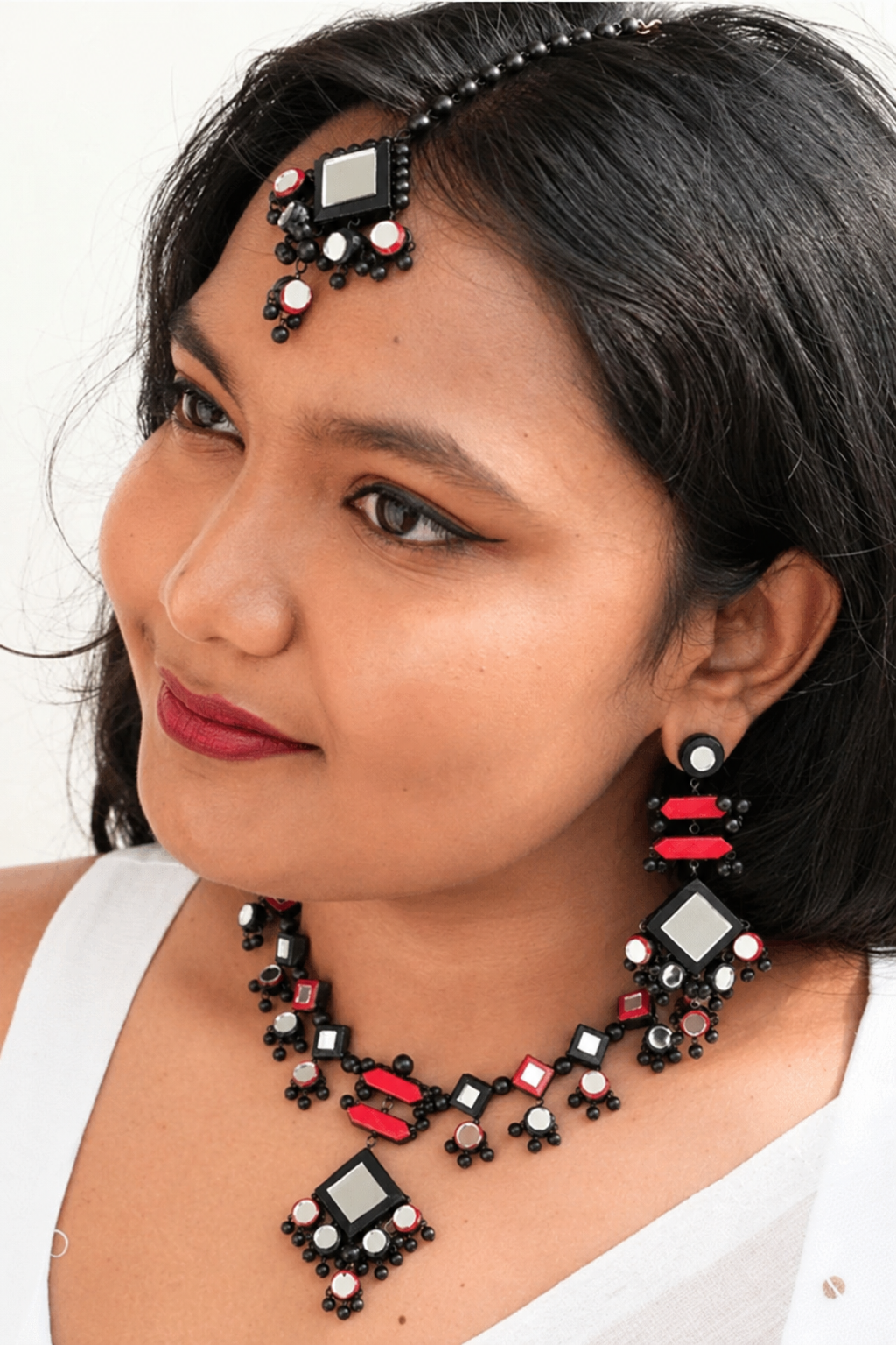 Mridah 'Raas' Mirror Terracotta Necklace Set With Maangtika