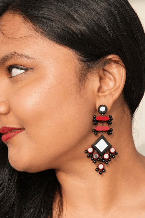 Mridah 'Raas' Handmade Mirror Work Terracotta Necklace Set Without Maangtika