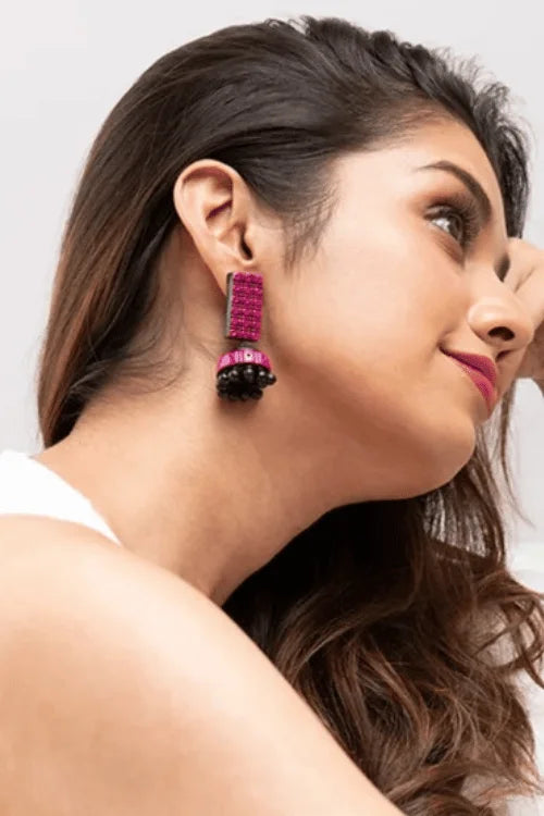 Mridah 'Jhatak' Handcrafted Terracotta Bright Pink & Black Jhumka Earring
