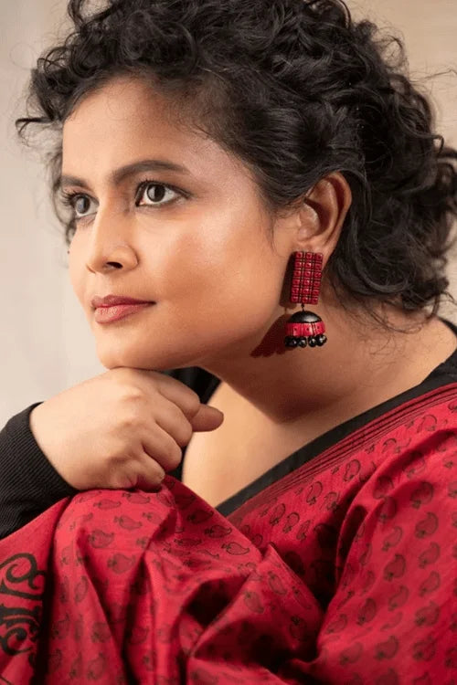 Mridah 'Jhatak' Handcrafted Terracotta Red & Black Jhumka Earring