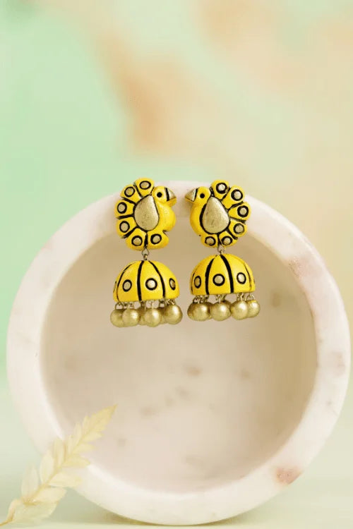 Mridah 'Peacock' Handcrafted Terracotta Jhumka Earring