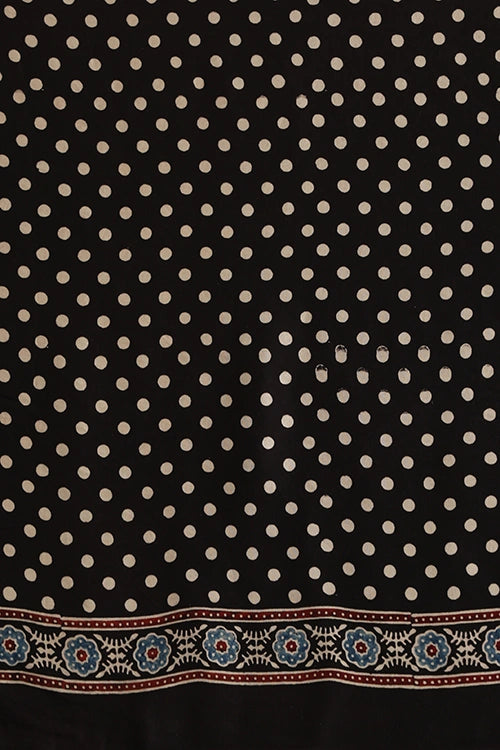 TENAARO  Lotus Black Ajrakh Hand Block Printed Modal Silk Saree