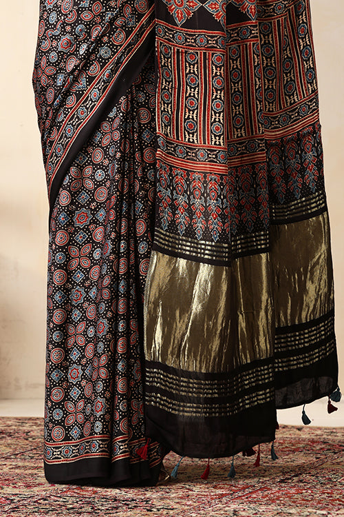 Jahangir Khatri - Black Ajrakh Modal Tissue Pallu Saree