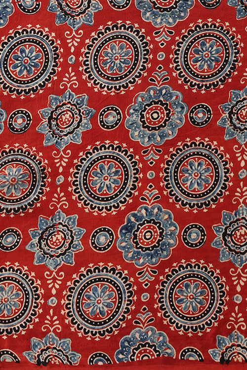 Jahangir Khatri - Red & Sky Blue Ajrakh & Bandhani Modal Saree