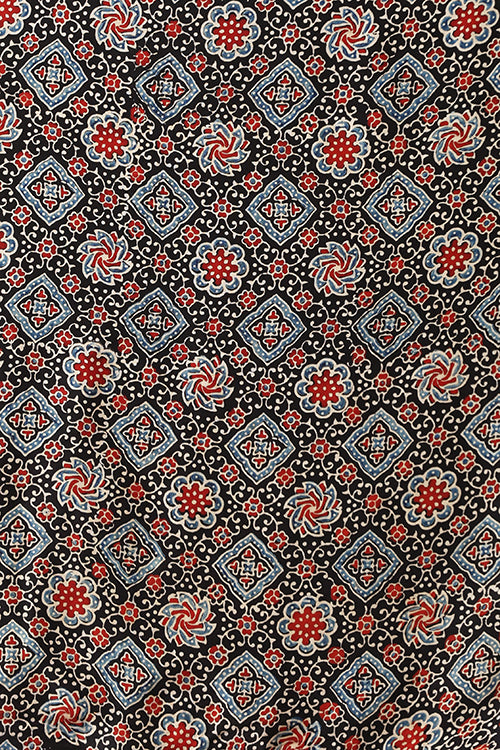Jahangir Khatri - Black & Red  Ajrakh & Bandhani Modal Saree