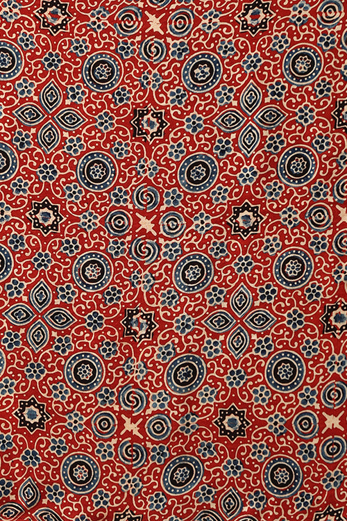 Jahangir Khatri - Red & Prussian Blue Ajrakh & Bandhani Modal Saree