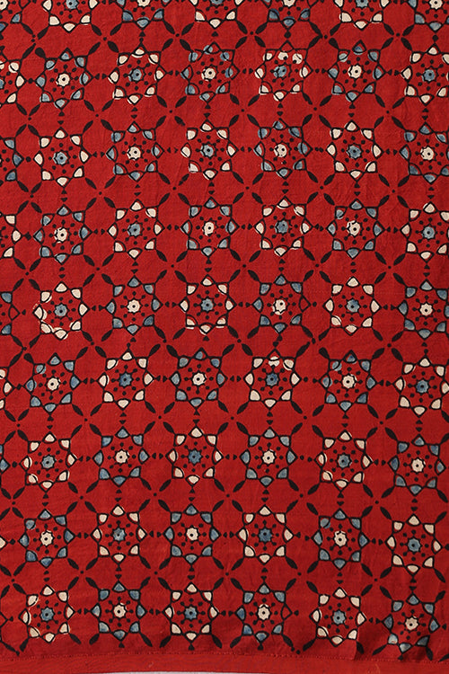Jahangir Khatri - Red & Sky Blue Ajrakh & Bandhani Modal Tissue Pallu Saree
