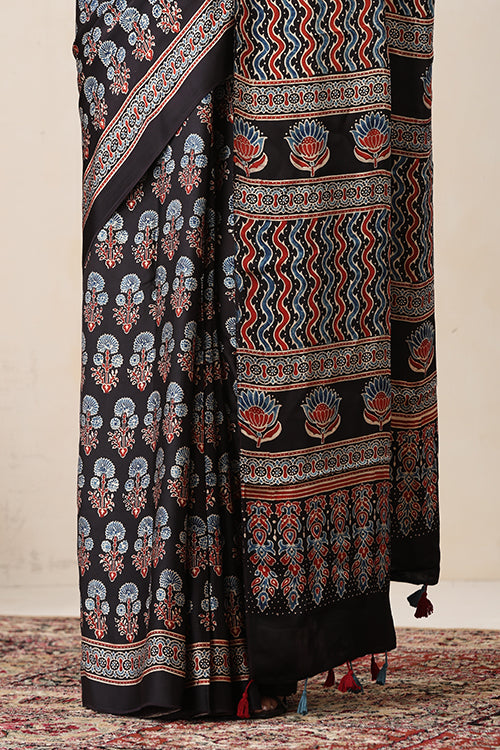 Jahangir Khatri - Black Ajrakh Modal Saree