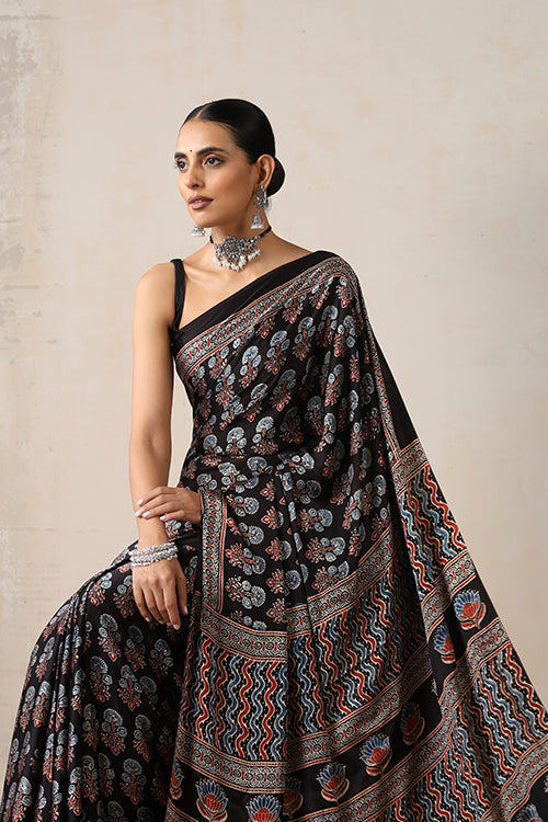 Jahangir Khatri - Black Ajrakh Modal Saree