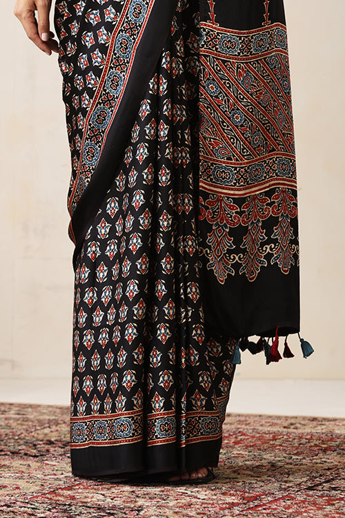 Jahangir Khatri - Black Ajrakh Modal Saree