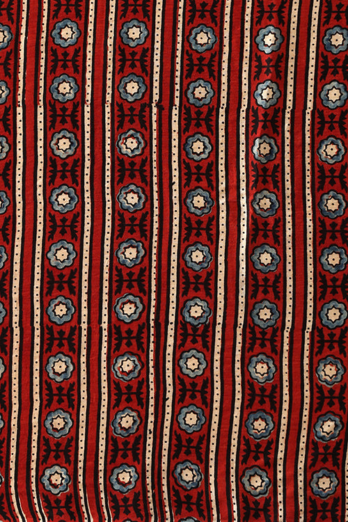 Jahangir Khatri - Red & Prussian Blue Ajrakh & Bandhani Modal Tissue Pallu Saree