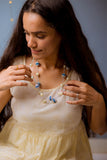 Samoolam Handmade Crochet Nakshatra Moon Necklace - Silver Blue Beads
