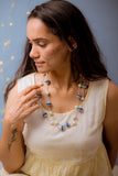 Samoolam Handmade Crochet Nakshatra Moon Necklace - Silver Blue Beads