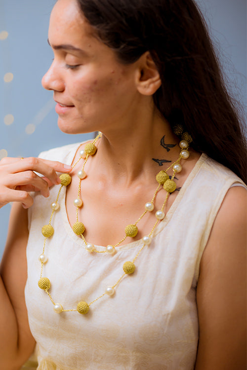 Samoolam Handmade Crochet Nakshatra Pearl Necklace - Gold