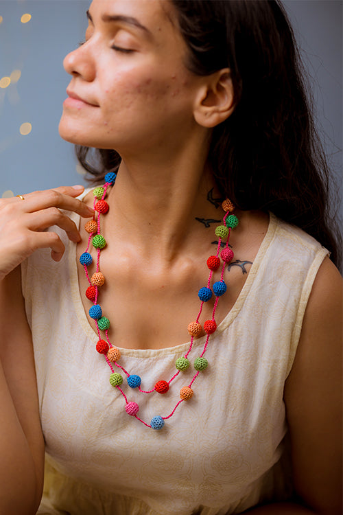 Samoolam Handmade Crochet Mela Necklace - Multicolour Small Beads