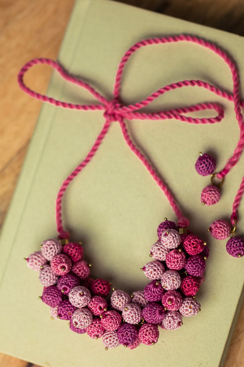 Samoolam Handmade Crochet Guldasta Necklace - Pink