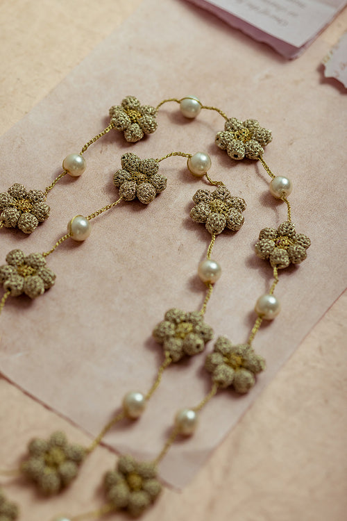 Samoolam Gulnaar Gold Daisy - Pearl String Necklace