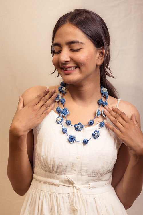 Samoolam Gulnaar Indigo Spring Roses - Bead String Necklace