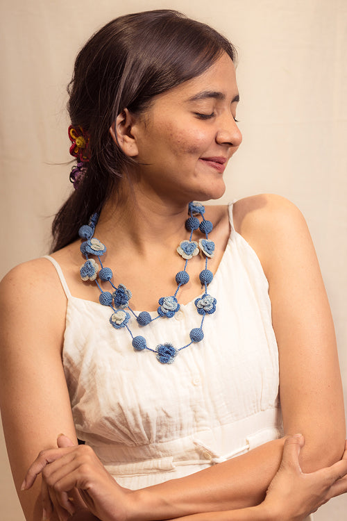 Samoolam Gulnaar Indigo Spring Roses - Bead String Necklace