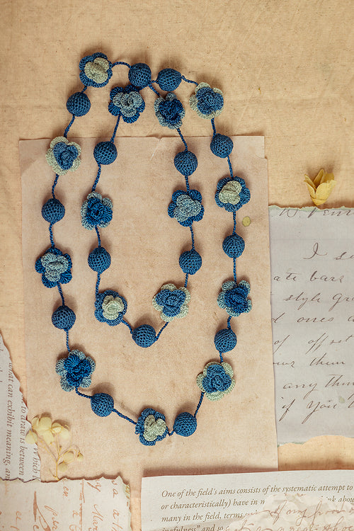 Samoolam Gulnaar Indigo Spring Roses - Bead String Necklace