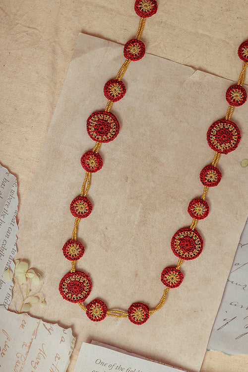Samoolam Gulnaar Red Tikkis - Bead Necklace