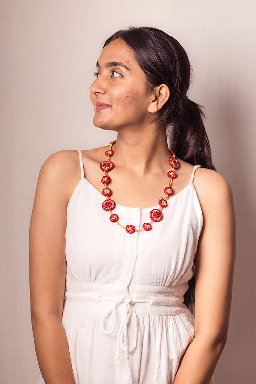 Samoolam Gulnaar Red Tikkis - Bead Necklace